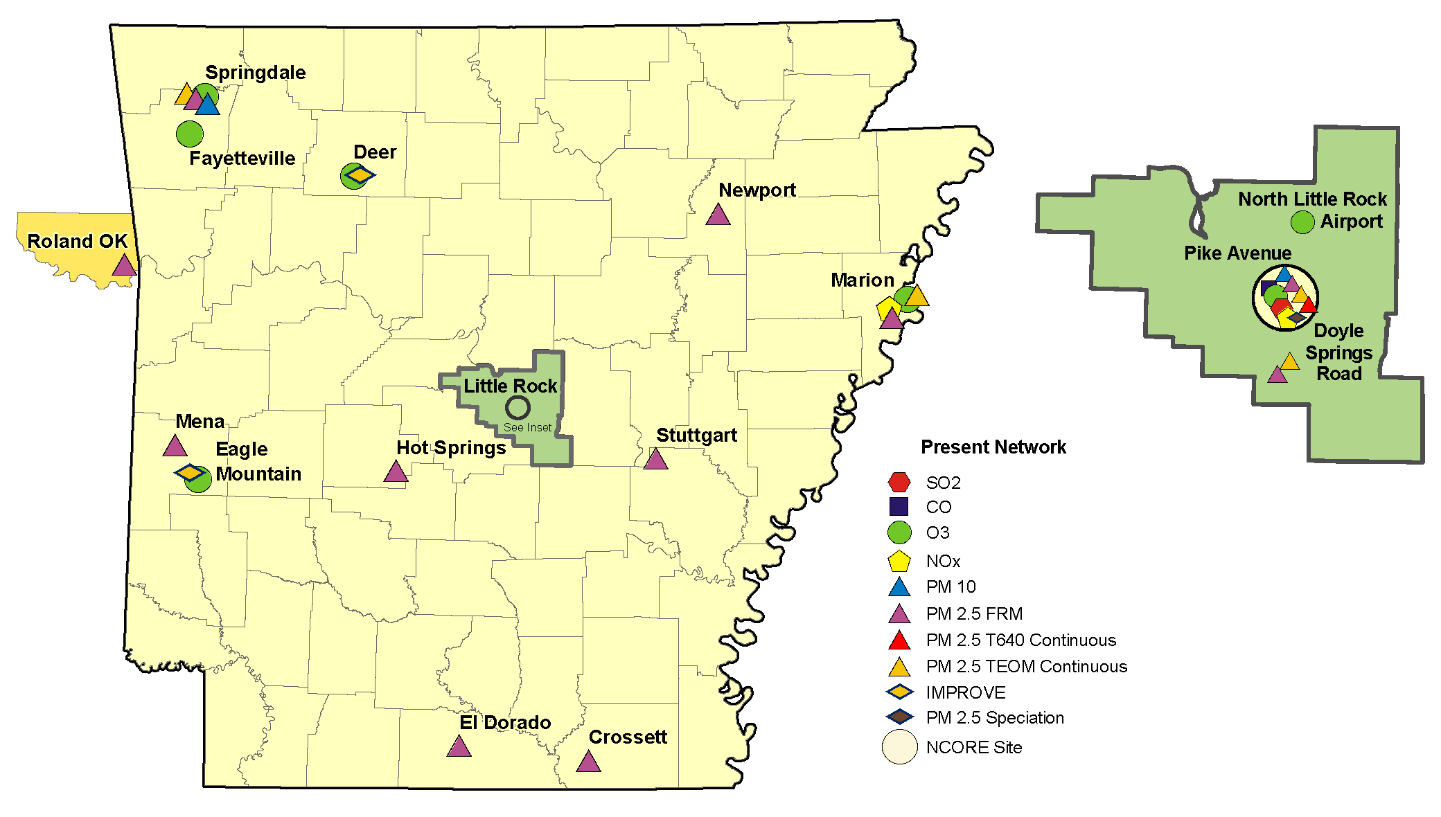 Arkansas Ambient Air Monitoring Network Map